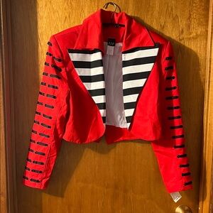 Vintage IIF Cropped Red Women's Military-inspiredBlazer with Striped Lapel Small